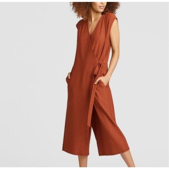 Eileen Fisher Lightweight Washable Stretch Crepe Jumpsuit Size XL Deep Pekoe - Picture 1 of 15
